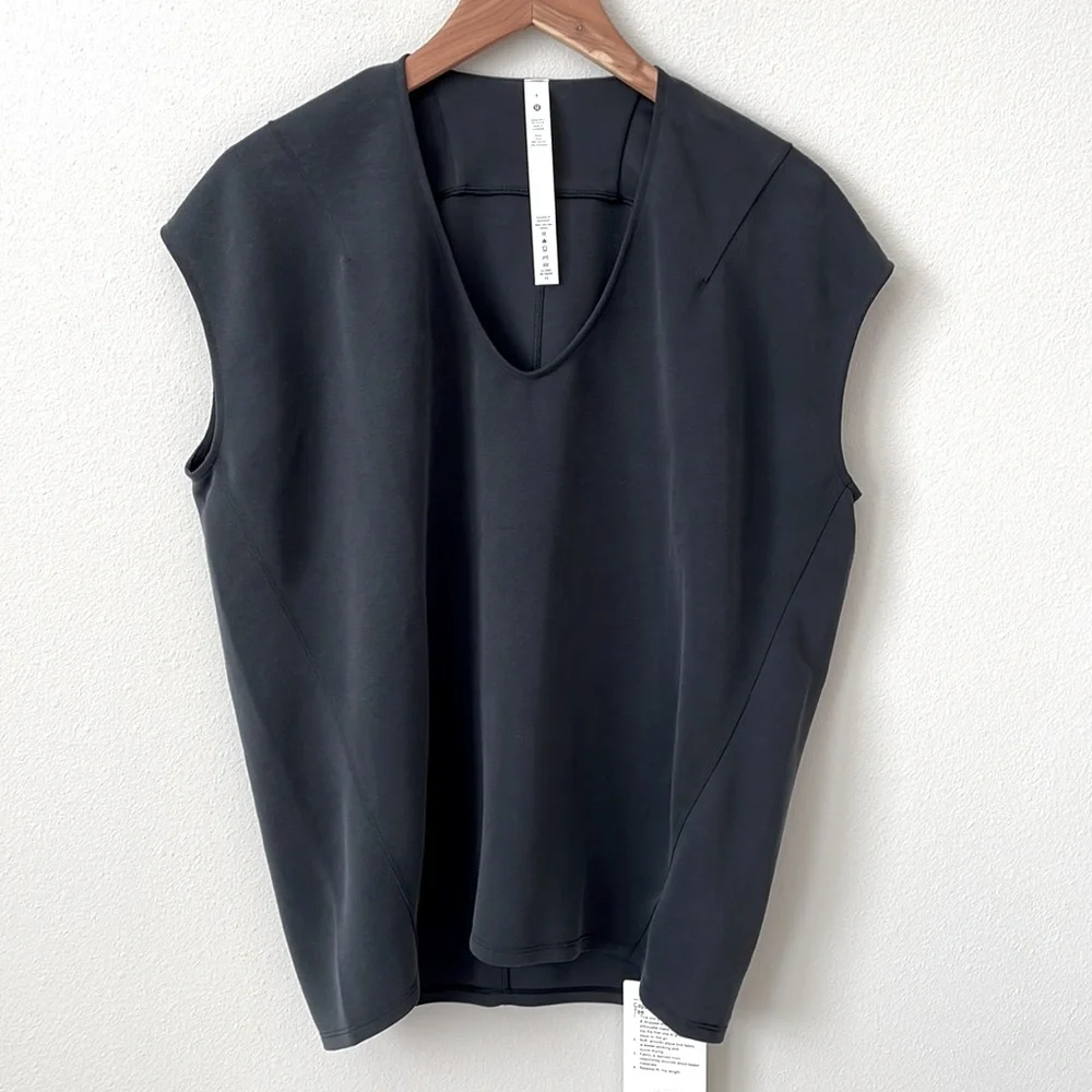 NWT Lululemon Capped Short Sleeve Tee Black Size 4 - Picture 1 of 9